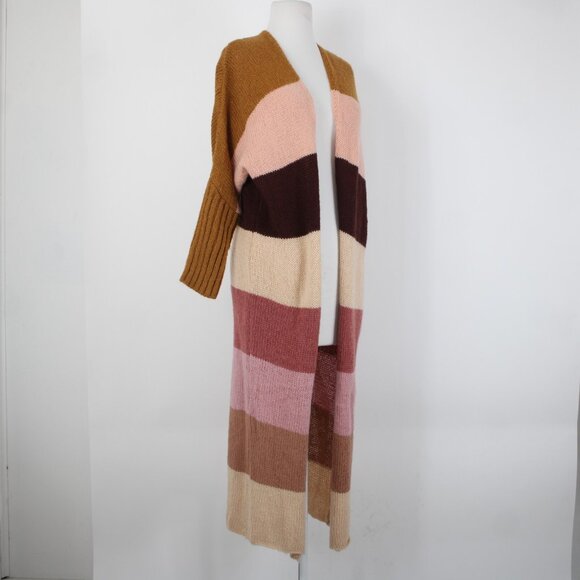 Petal Pup Sz S Camel Burgundy Striped Multicolor Acrylic Wool Knit Wrap Sweater - Picture 6 of 14